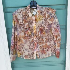 Olivaceous Cream Ruffled Long Sleeve Blouse